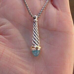 Rare & Retired David Yurman Waverly Drop Chalcedony Pendant w/Chain - 14K/925